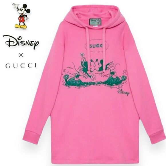 Gucci+Disney Mickey Mouse Minnie Pink  Sweatshirt Hoodie Dress with Pockets - Picture 1 of 16